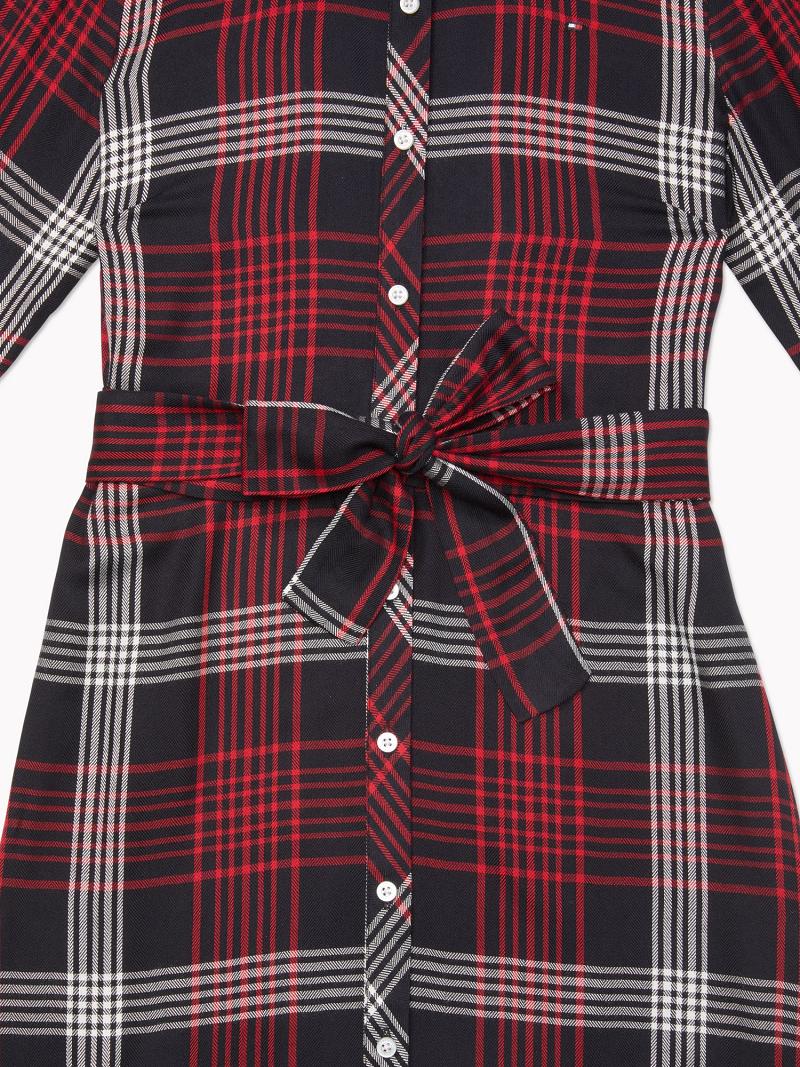 Női Tommy Hilfiger Essential Plaid Long-Sleeve Dresses Fehér Színes | HU 71ZUT